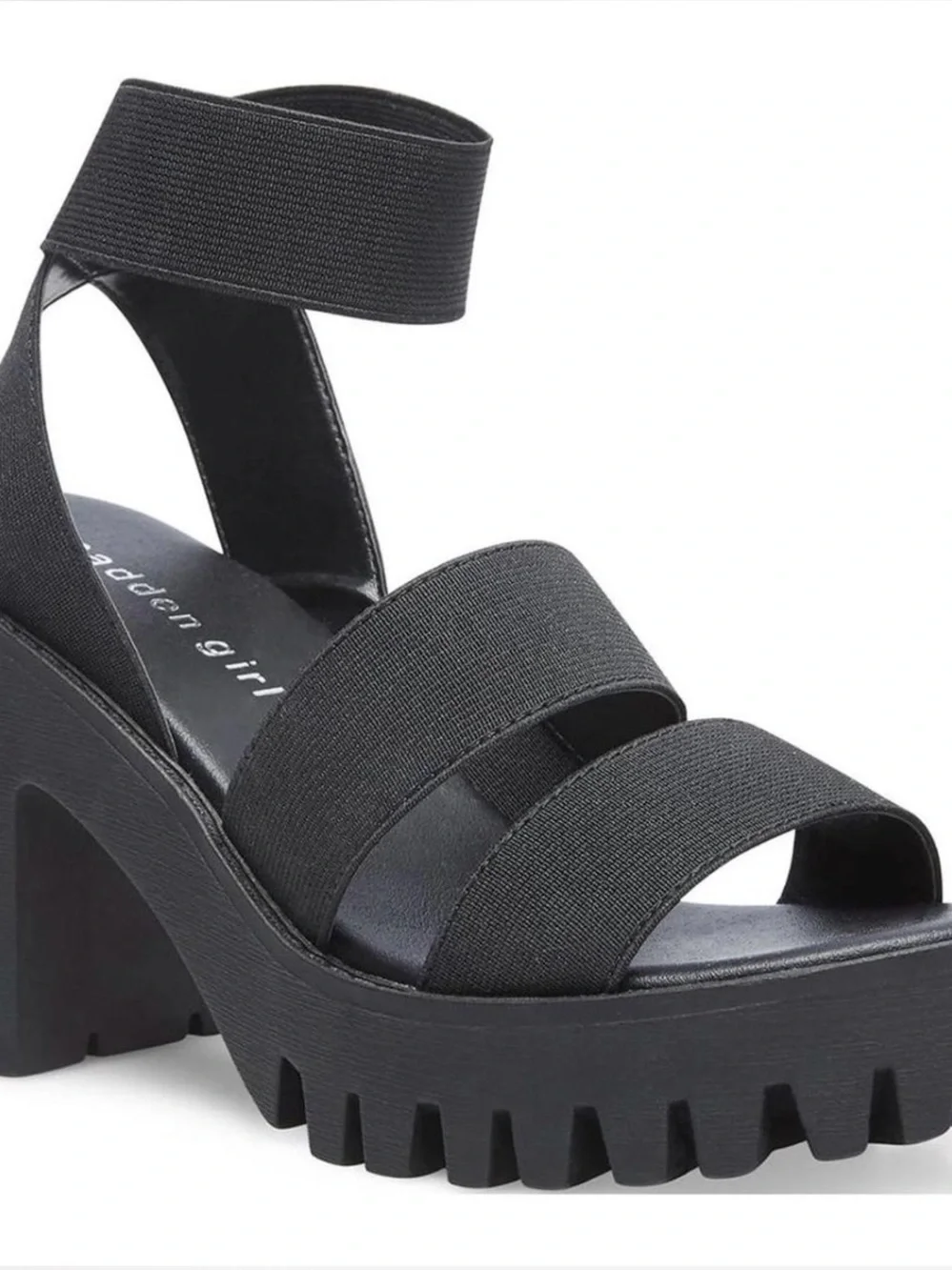 Madden Girl Black Chunky Lug-Heel Wedge Sandals